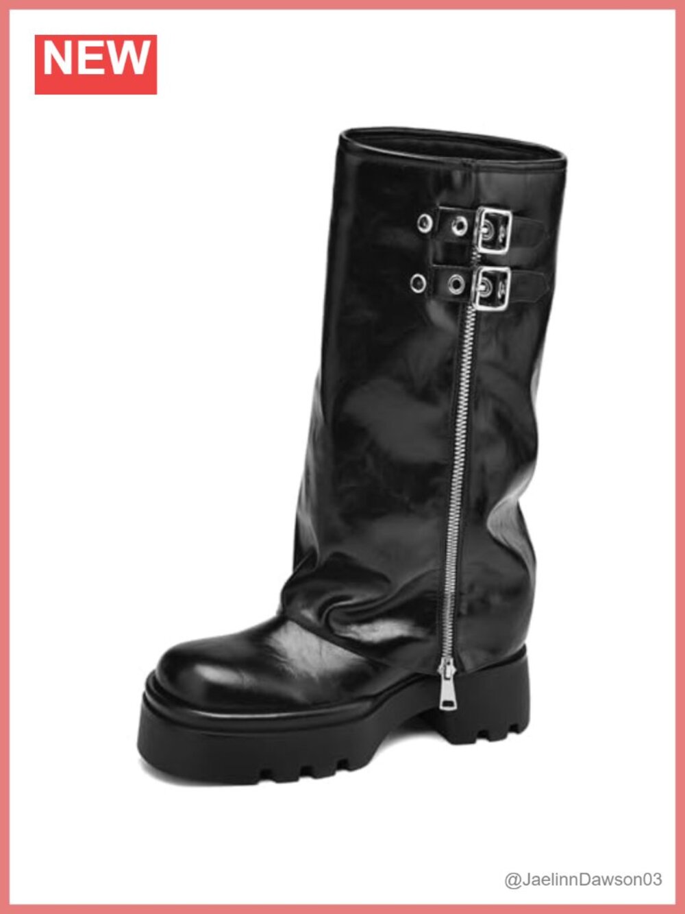 Knee High Riding Boots for Women Faux Leather Fold Over Chunky Heel Platform